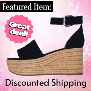 NEW Marc Fisher Vixta Black and Cream Espadrille Wedges Size 9.5
